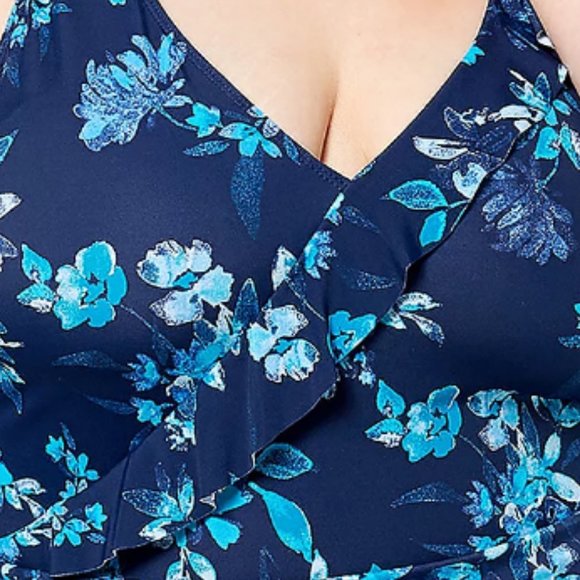 Denim & Co Beach Ruffle Trim V-Neck Swim Dress  6106 - Picture 3 of 3